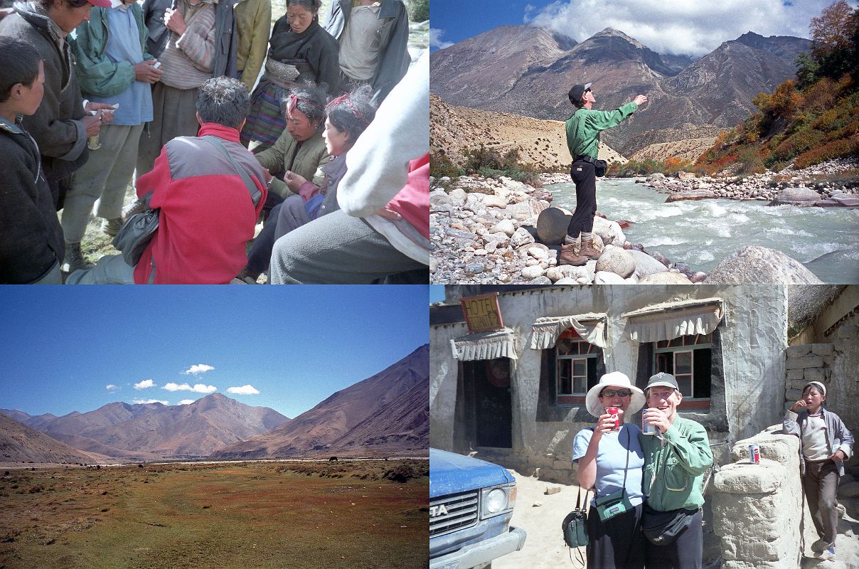 17 1 Tashi Pays Yak Herders, Jerome Ryan Throws Rocks Into Kharta Chu, Looking Back At Road To Kharta, Shane And Jerome Ryan Enjoy A Soft Drink At Peruche